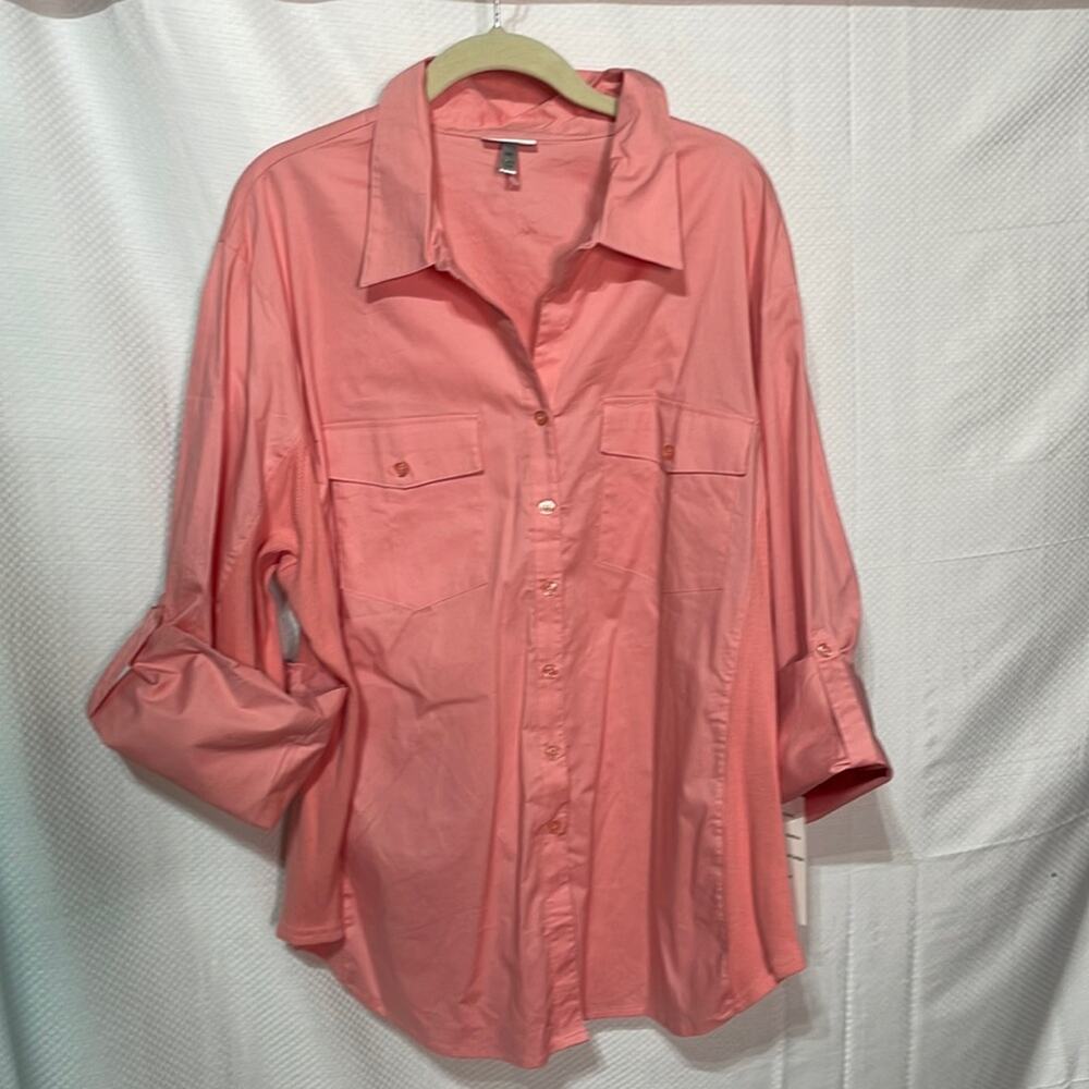 Harve Benard 2x peach long sleeve blouse stretch inserts NWT